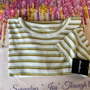 Eddie Bauer Green and White Striped Short Sleeve Tee